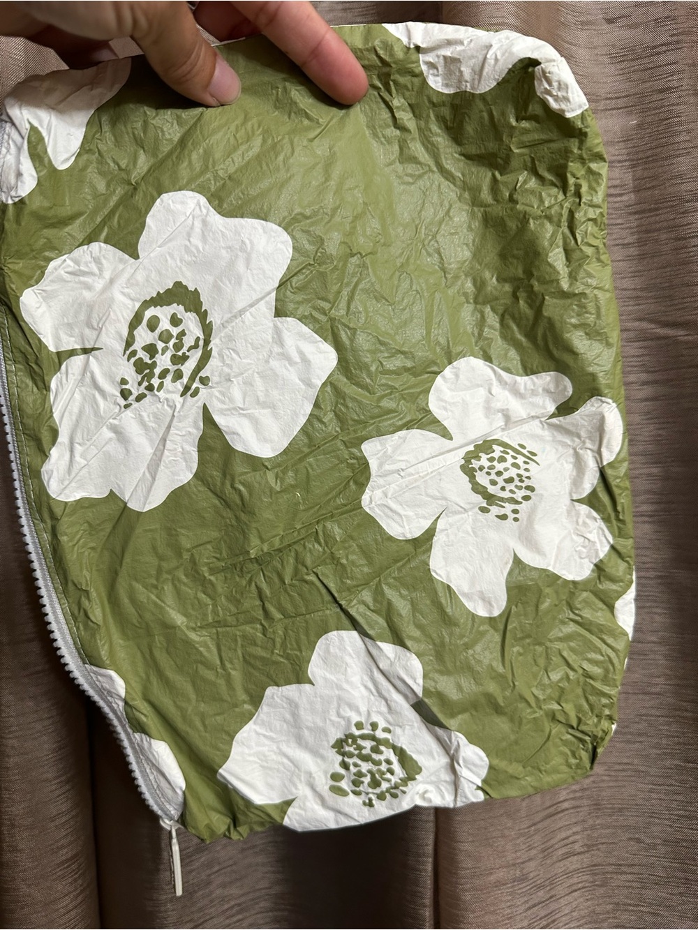 ALOHA Collection Olive Green Floral Zip Pouch with White Interior